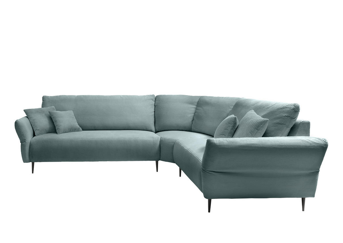 ECKSOFA Hellblau Cord  - Schwarz/Hellblau, Design, Textil/Metall (294/256cm) - Livetastic