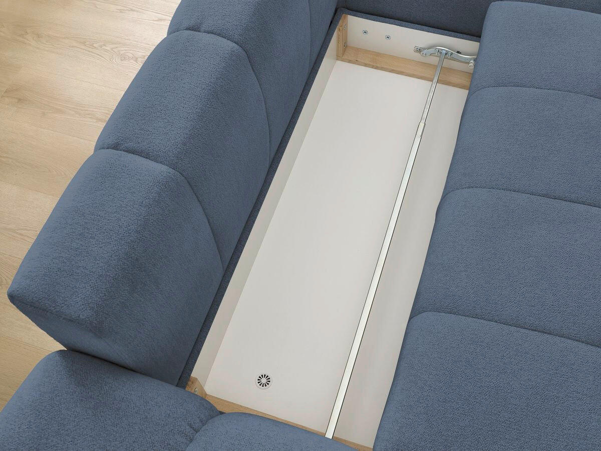 ECKSCHLAFSOFA EVEREST  mit Rücken echt, Armteil links, Armteil rechts Flachgewebe Dunkelblau  - Schwarz/Dunkelblau, MODERN, Kunststoff/Textil (318/180cm) - Livetastic