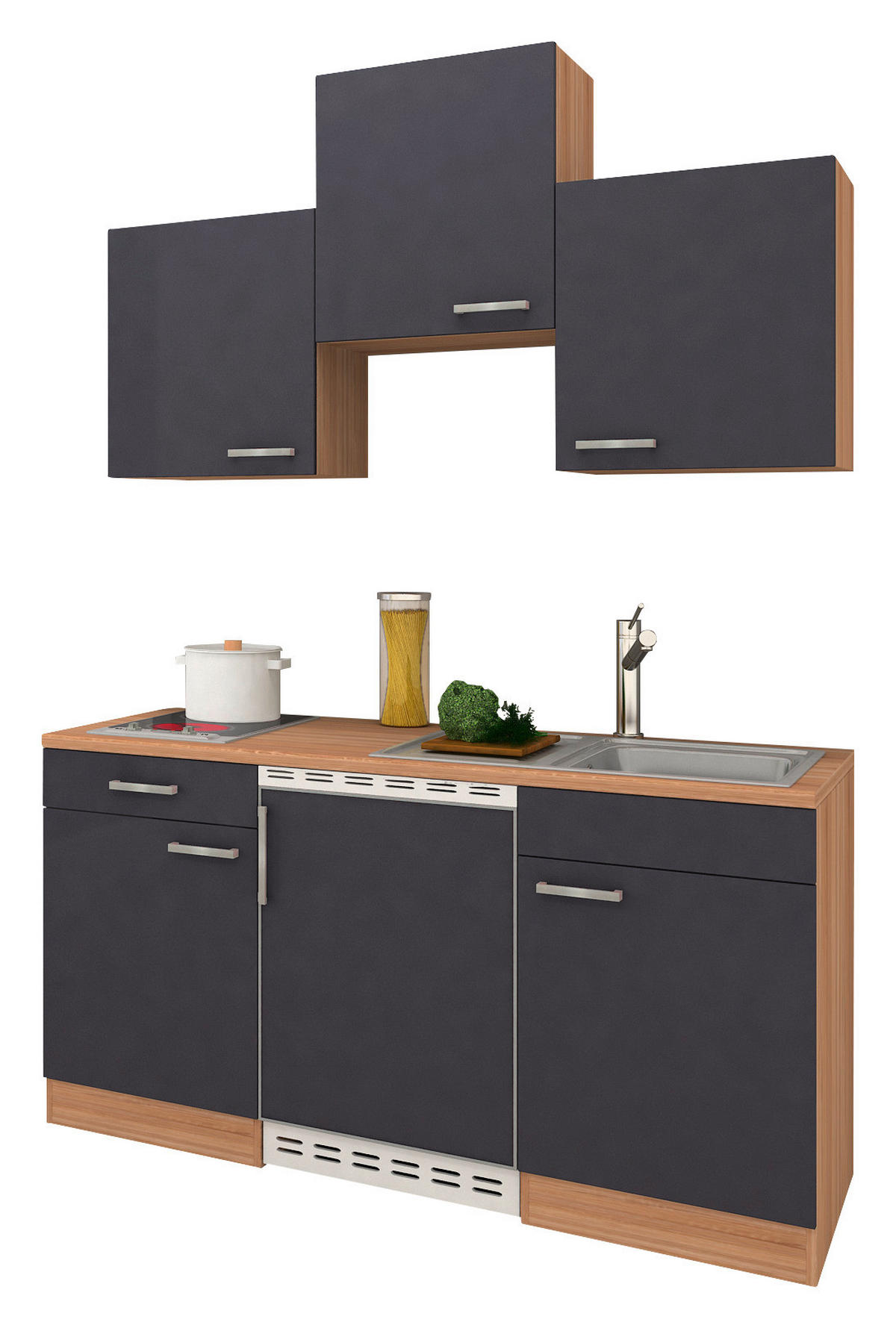 MINIKÜCHE 150 cm   in Grau, Eichefarben  - Eichefarben/Grau, Basics, Holzwerkstoff (150cm) - Respekta