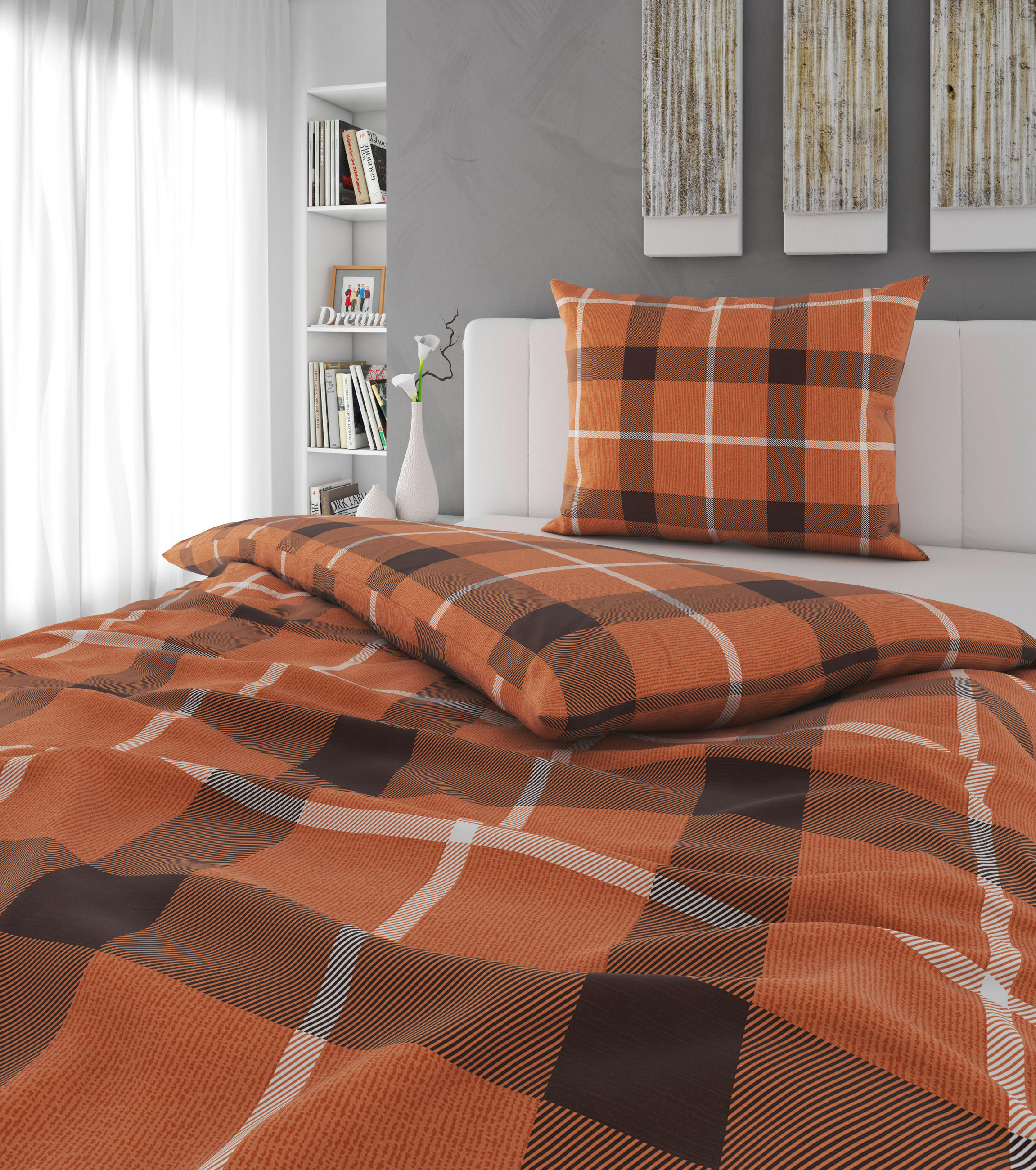 POSTEĽNÁ BIELIZEŇ, flanel, hnedá, oranžová, 140/200 cm - oranžová/hnedá, Natur, textil (140/200cm) - Esposa