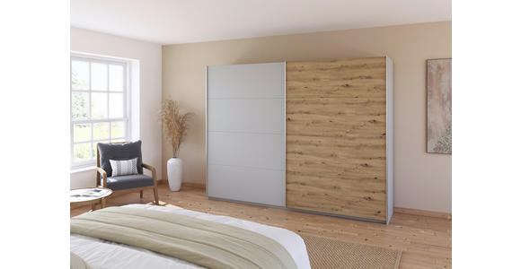 SCHWEBETÜRENSCHRANK  in Eiche Artisan, Seidengrau  - Seidengrau/Alufarben, KONVENTIONELL, Holzwerkstoff/Metall (271/229/62cm) - Xora
