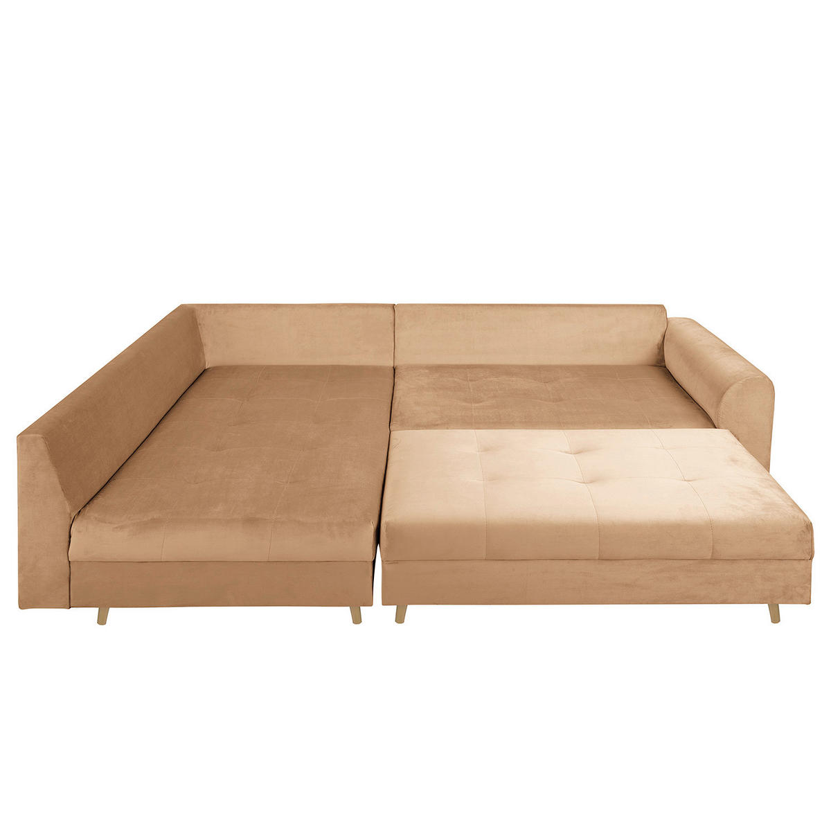 ECKSOFA inkl. Hocker Ariella in Samt Hellbraun  161/231 cm  - Hellbraun/Naturfarben, Design, Holz/Textil (161/231cm) - Livetastic