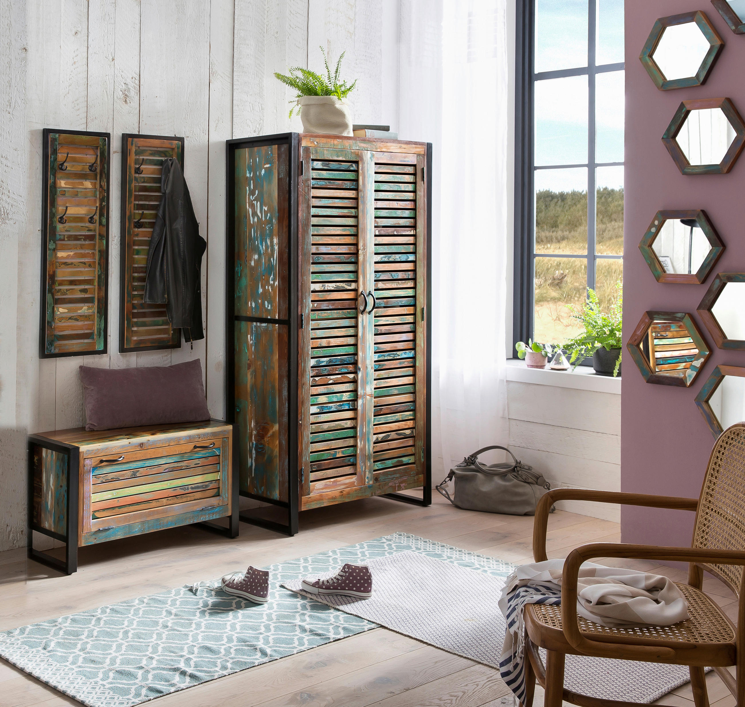 GARDEROBE 4-teilig  in 175/180/45 cm  - Multicolor/Schwarz, Design, Holz/Metall (175/180/45cm) - MID.YOU
