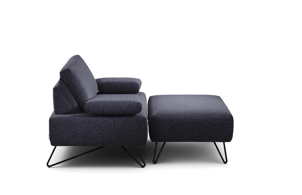 SESSELSET Chenille Armteilverstellung, Hocker    - Blau/Schwarz, Design, Textil/Metall (114-142/85/86-94cm) - SENSOO