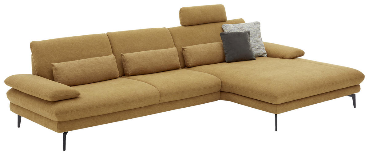 ECKSOFA in Chenille Currygelb  - Currygelb/Schwarz, Design, Textil/Metall (310/180cm) - Dieter Knoll