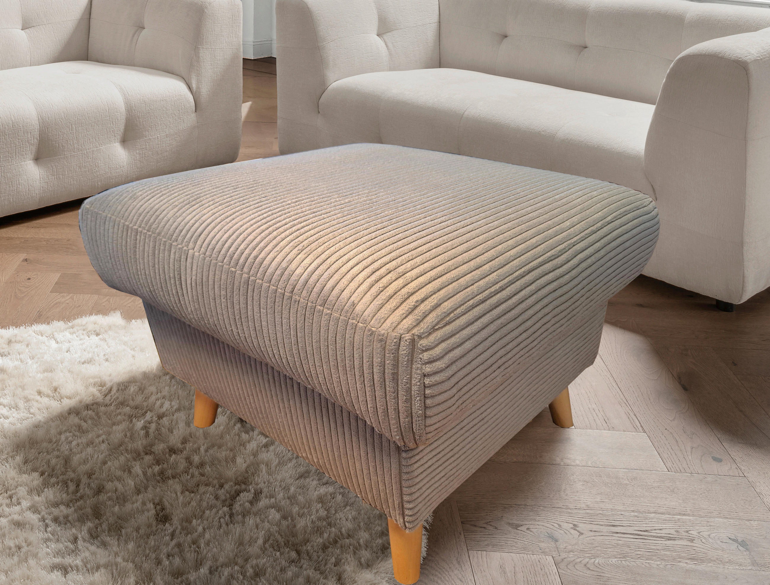 HOCKER Textil Graubraun  - Graubraun/Naturfarben, Design, Holz/Textil (61/43/61cm) - P & B