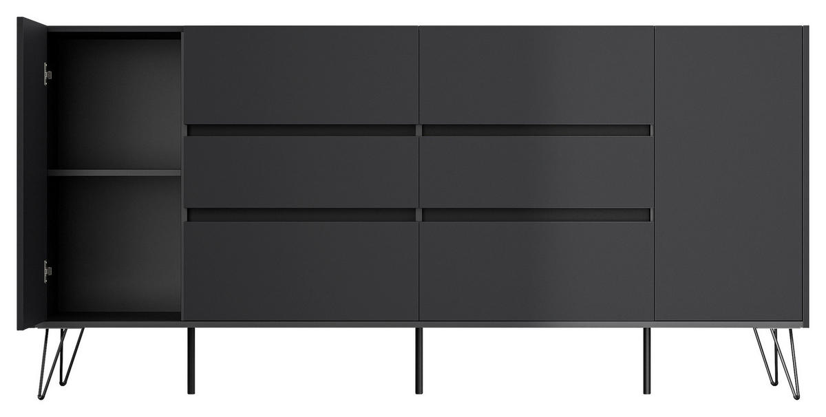 SIDEBOARD Posseik Industrial 199/93,6/42 cm 6 Schublade(n)  - Graphitfarben/Schwarz, Design, Holzwerkstoff/Metall (199/93,6/42cm) - P & B