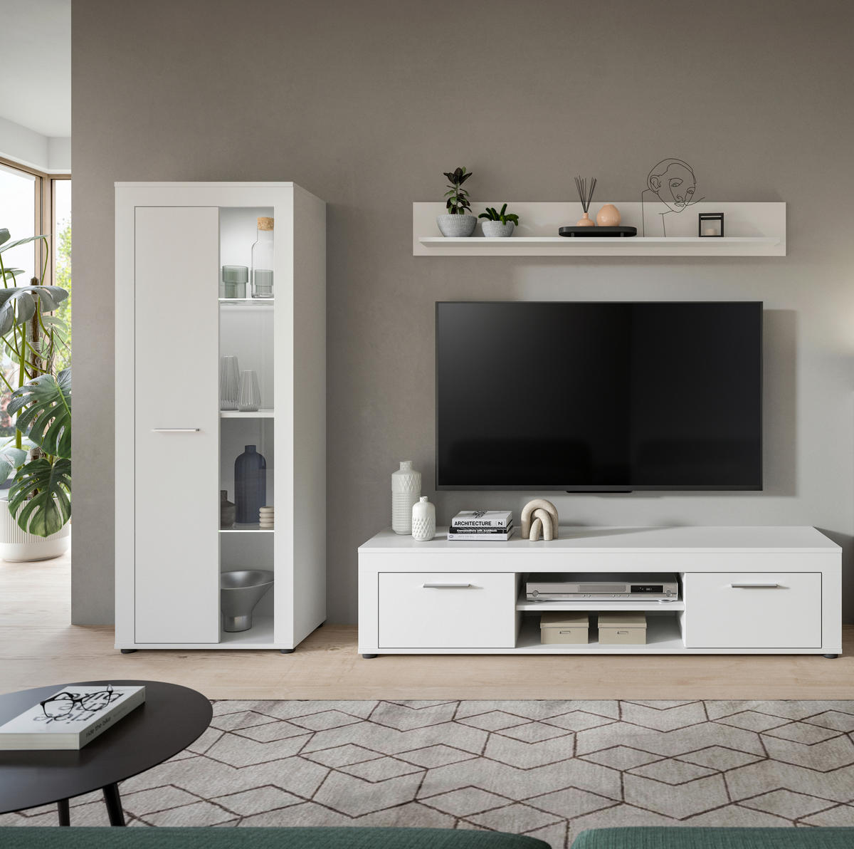 HYLLKOMBINATION 3 delar  i vit  235/159/35 cm  - vit, Design, trämaterial/glas (235/159/35cm) - MID.YOU