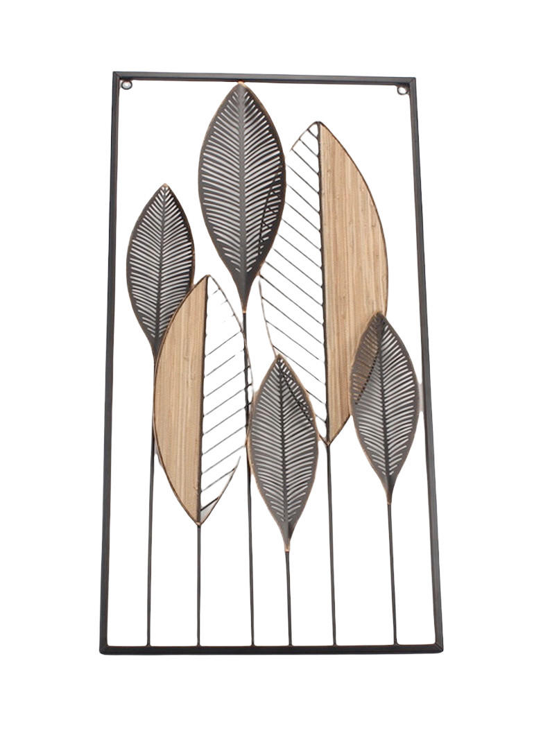DEKORACE NA ZEĎ, listy, 40/75 cm  - černá/světle hnědá, Basics, kov (40/75cm)