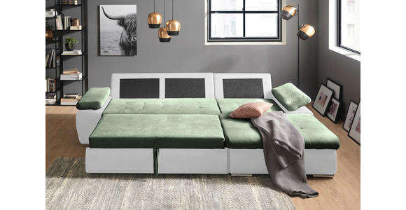 ECKSOFA  in Flachgewebe Weiß, Olivgrün  271/175 cm  - Weiß/Olivgrün, Design, Kunststoff/Textil (271/175cm) - Xora