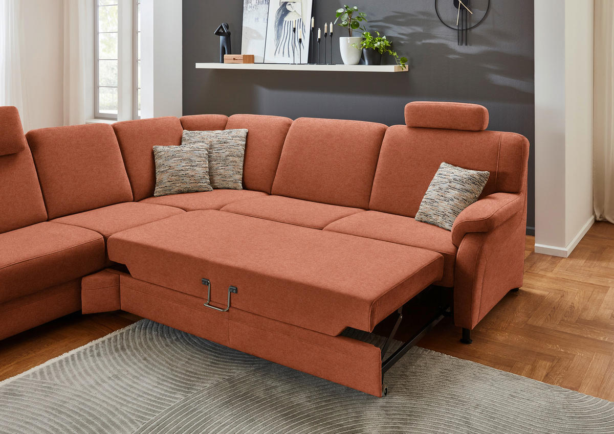 ECKSOFA  in Flachgewebe Rostfarben  287/269 cm  - Rostfarben/Schwarz, KONVENTIONELL, Textil/Metall (287/269cm) - Beldomo System