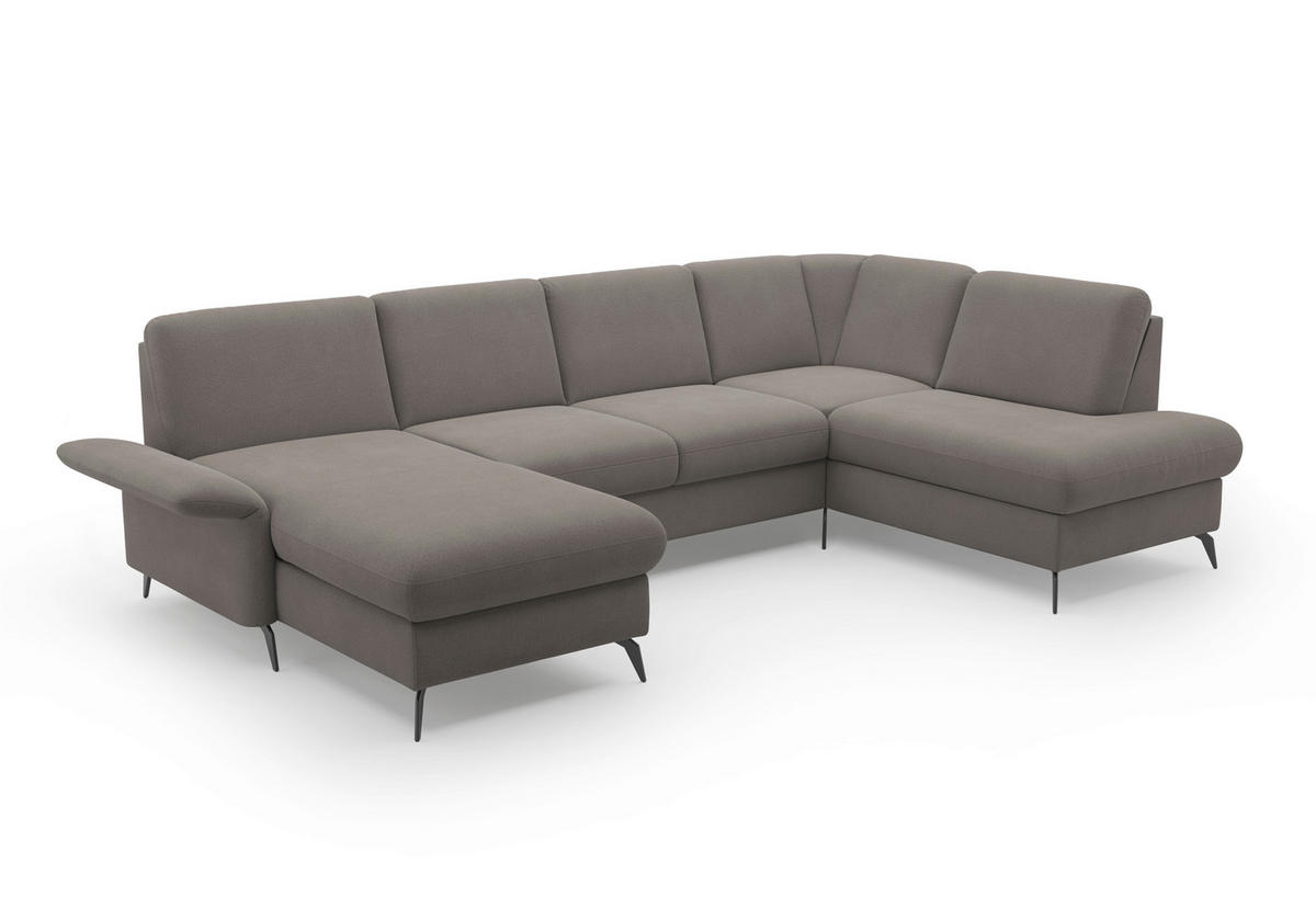 WOHNLANDSCHAFT in Flachgewebe Graphitfarben  - Schwarz/Graphitfarben, Konventionell, Textil/Metall (164/314/195cm) - Sit & More