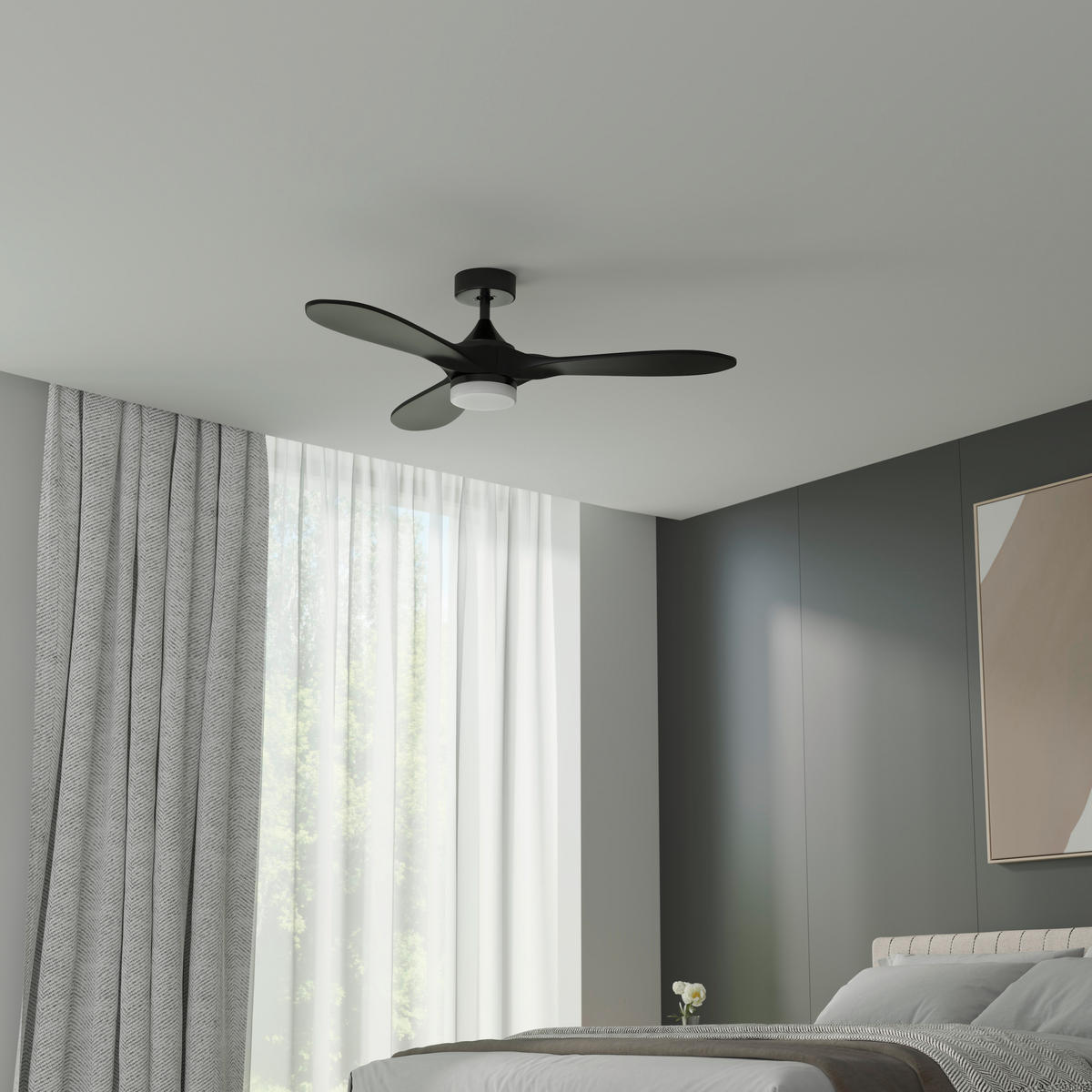 DECKENVENTILATOR - Schwarz, Basics, Kunststoff/Metall (132/35cm) - Mican