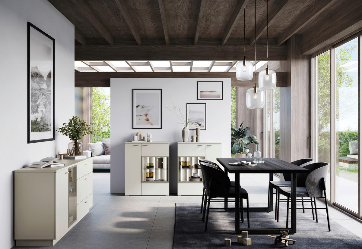 SIDEBOARD  in 192/81/44 cm  - Beige/Silberfarben, Design, Glas/Holzwerkstoff (192/81/44cm) - Livetastic