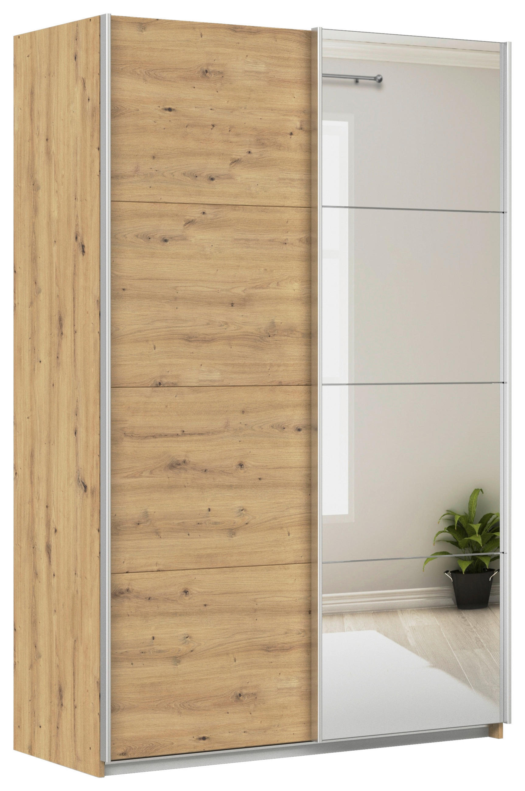 SCHWEBETÜRENSCHRANK Eiche Artisan  - Alufarben/Eiche Artisan, Konventionell, Glas/Holzwerkstoff (136/210/62cm) - Xora