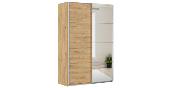 SCHWEBETÜRENSCHRANK  in Eiche Artisan  - Alufarben/Eiche Artisan, KONVENTIONELL, Glas/Holzwerkstoff (136/210/62cm) - Xora