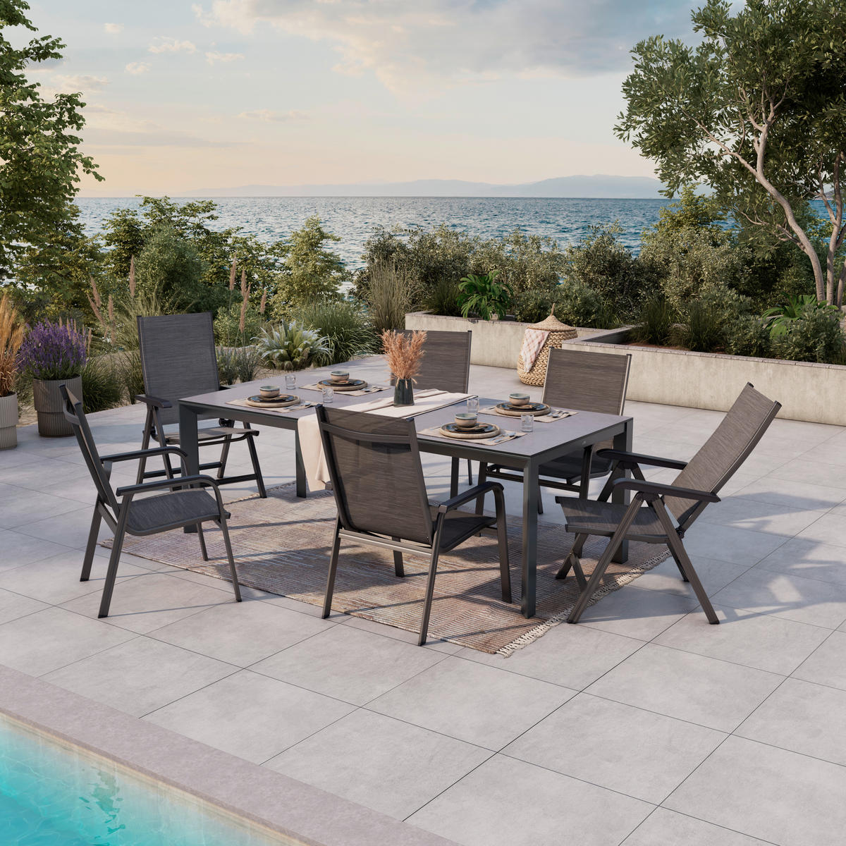 GARTENTISCH 220/100/75 cm Metall, Kunststoff rechteckig  - Anthrazit/Grau, Design, Kunststoff/Metall (220/100/75cm) - Amatio