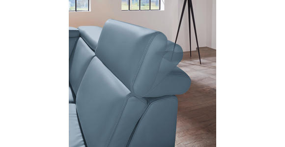 ECKSOFA in Echtleder Blau  - Blau/Alufarben, Design, Leder/Metall (271/242cm) - Cantus