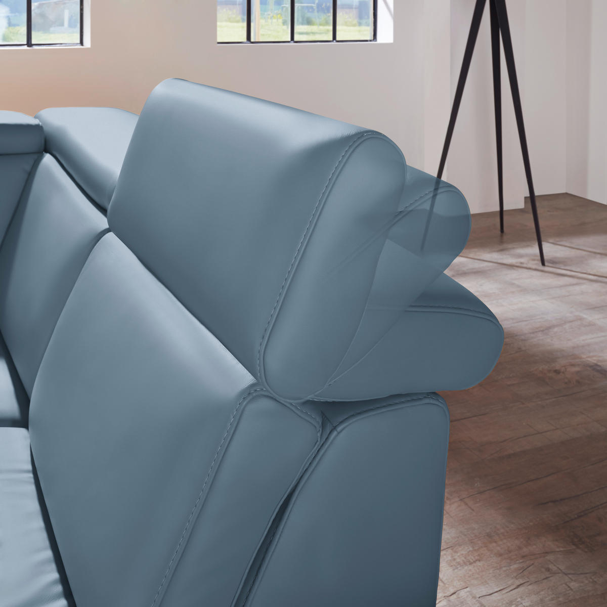 ECKSOFA in Echtleder Blau  271/239 cm  - Blau/Alufarben, Design, Leder/Metall (271/239cm) - Cantus