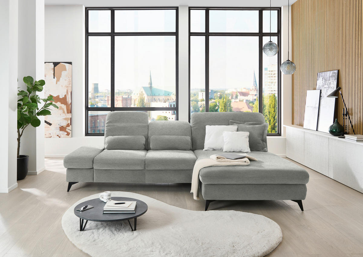 ECKSOFA Chenille Silberfarben  - Silberfarben/Schwarz, Design, Textil/Metall (288/198cm) - Beldomo Style