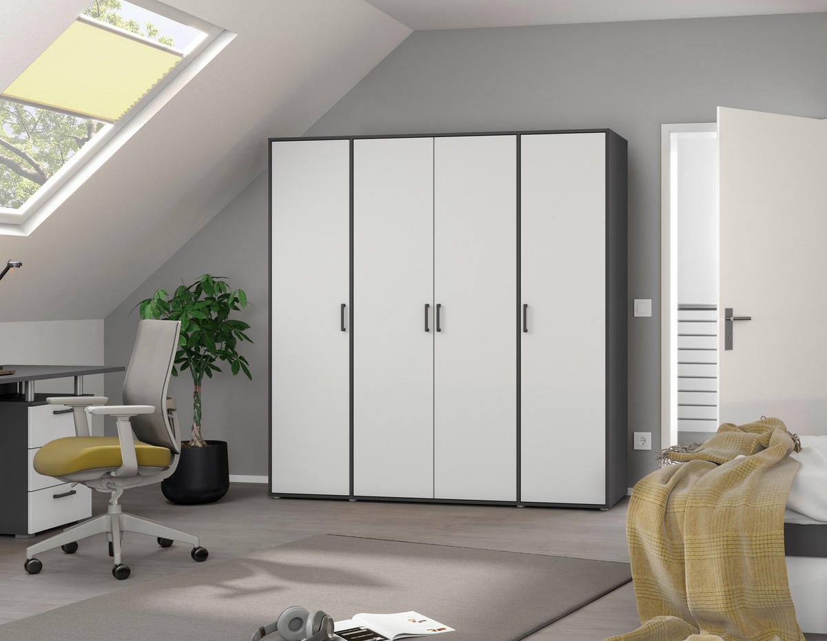 DREHTÜRENSCHRANK in Grau, Weiss  - Weiss/Grau, Modern, Holzwerkstoff/Kunststoff (187/194/53cm) - Rauch Möbel