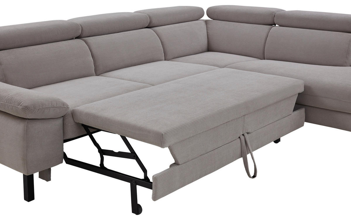 ECKSOFA in Cord Grau  - Schwarz/Grau, Design, Holzwerkstoff/Textil (272/217cm) - Pure Home Comfort