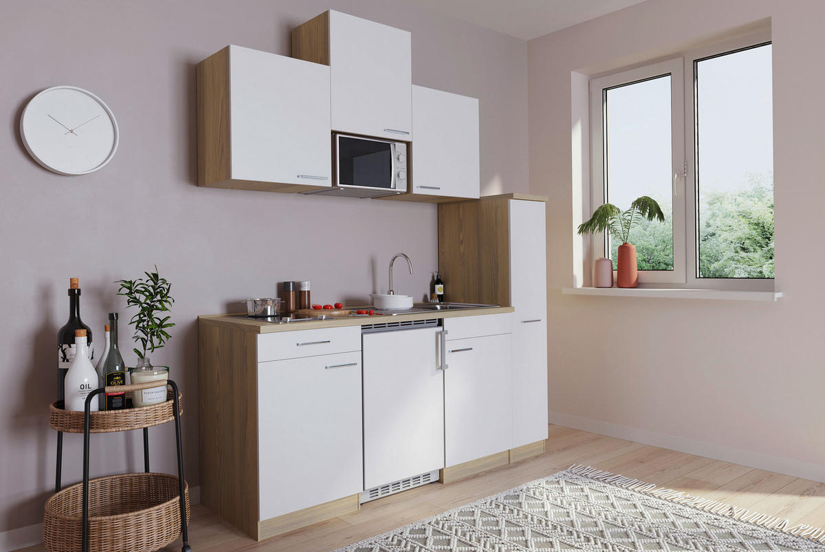 KÜCHENBLOCK 180 cm   in Weiß  - Eichefarben/Alufarben, Basics, Holzwerkstoff/Kunststoff (180cm) - Respekta