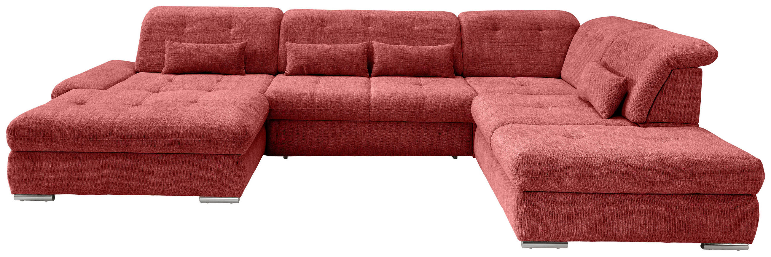 WOHNLANDSCHAFT in Chenille Rot  - Chromfarben/Rot, Design, Textil/Metall (195/376/254cm) - Livetastic