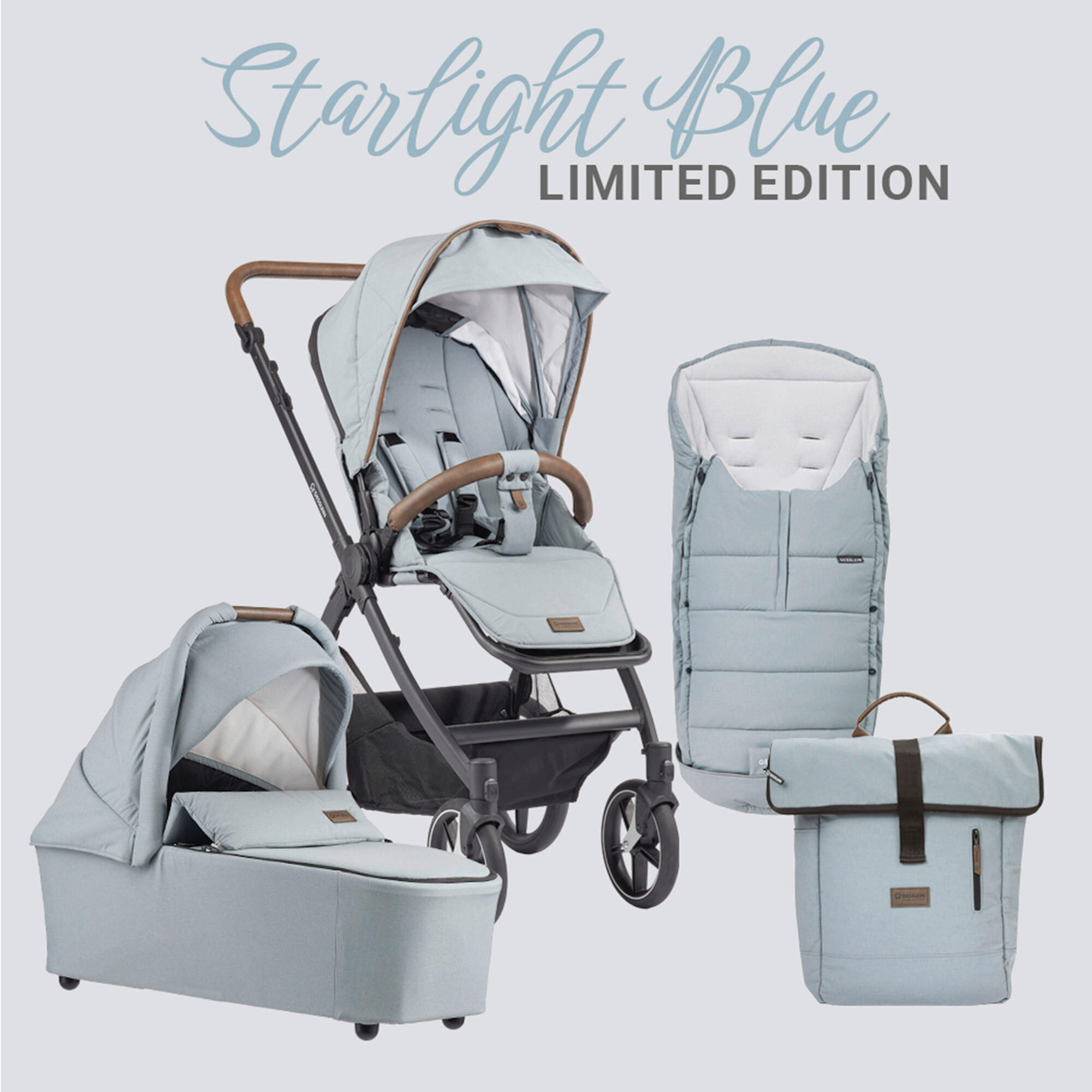 KINDERWAGENSET  FX4 Style 491491 Ltd Edition  Rauchblau  - Graublau/Blaugrau, Basics, Textil/Metall (57/129/100cm) - Gesslein