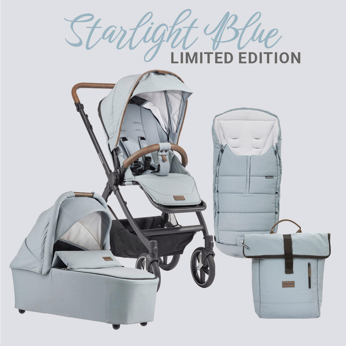 KINDERWAGENSET  FX4 Style 491491 Ltd Edition  Rauchblau  - Graublau/Blaugrau, Basics, Textil/Metall (57/129/100cm) - Gesslein