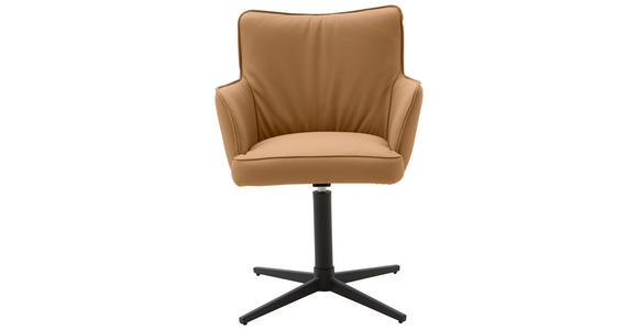 ARMLEHNSTUHL in Echtleder pigmentiert - Cognac/Schwarz, Design, Leder/Metall (63/88/65cm) - Valnatura