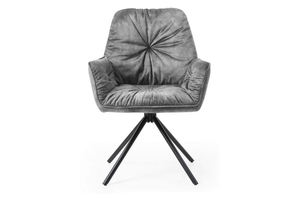 ARMLEHNSTUHL  in Samt, Velours  - Schwarz/Grau, MODERN, Textil/Metall (61/90/59cm) - Livetastic