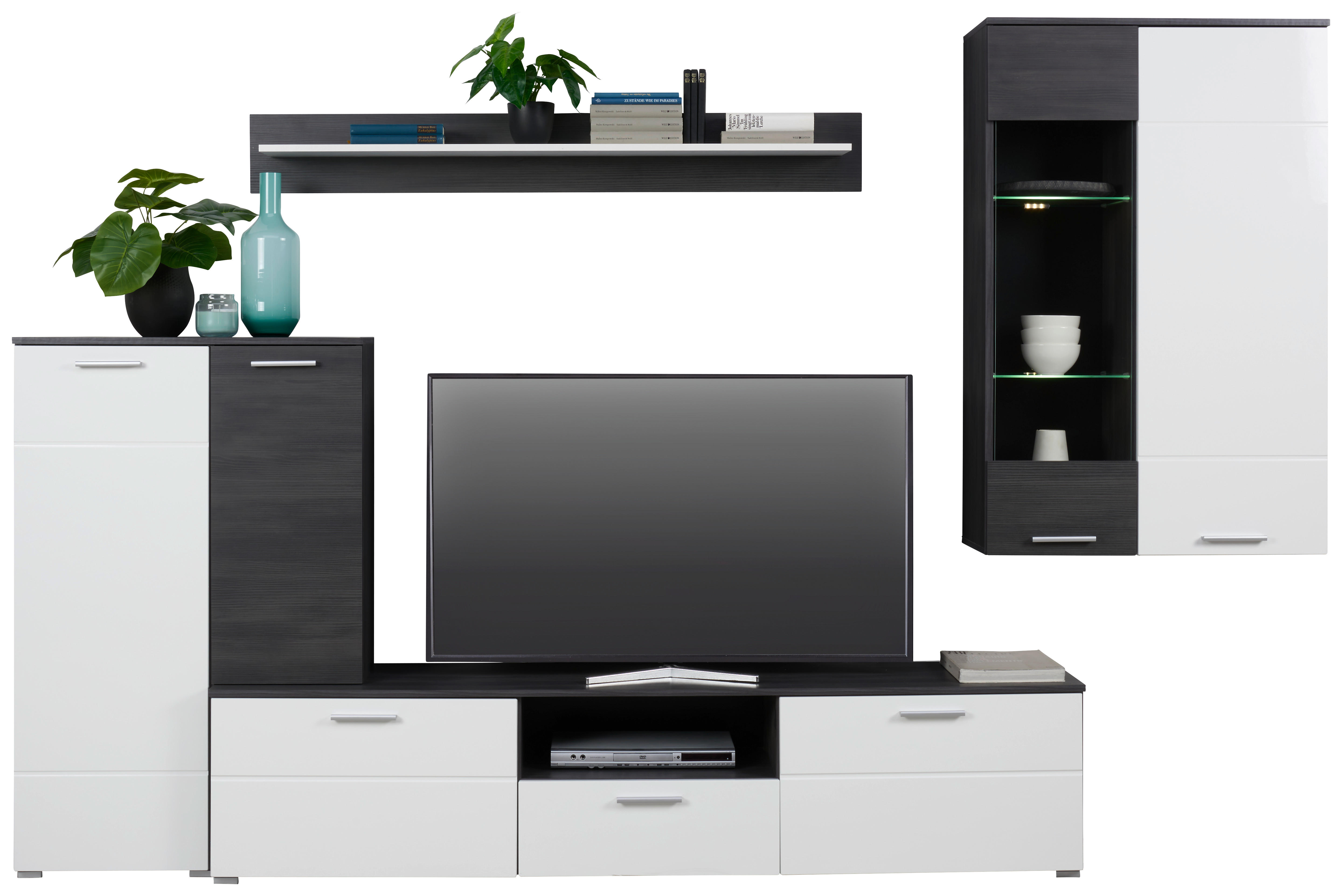 HYLLKOMBINATION  i svart, vit högglans  305/210/40 cm  - silver/vit högglans, Design, trämaterial/glas (305/210/40cm) - Ti'me