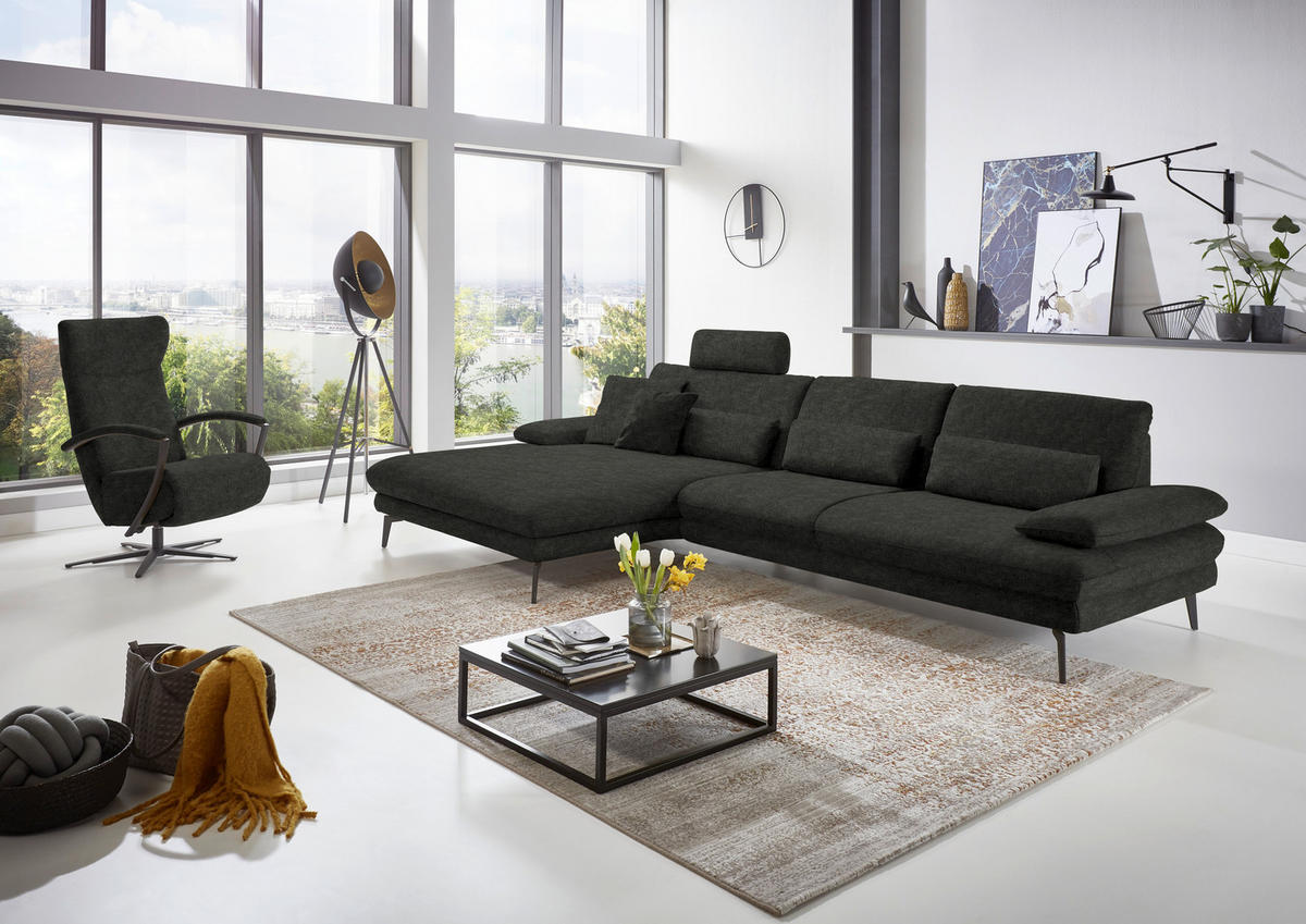 ECKSOFA in Velours Dunkelgrau  - Dunkelgrau/Schwarz, Design, Textil/Metall (180/310cm) - Dieter Knoll