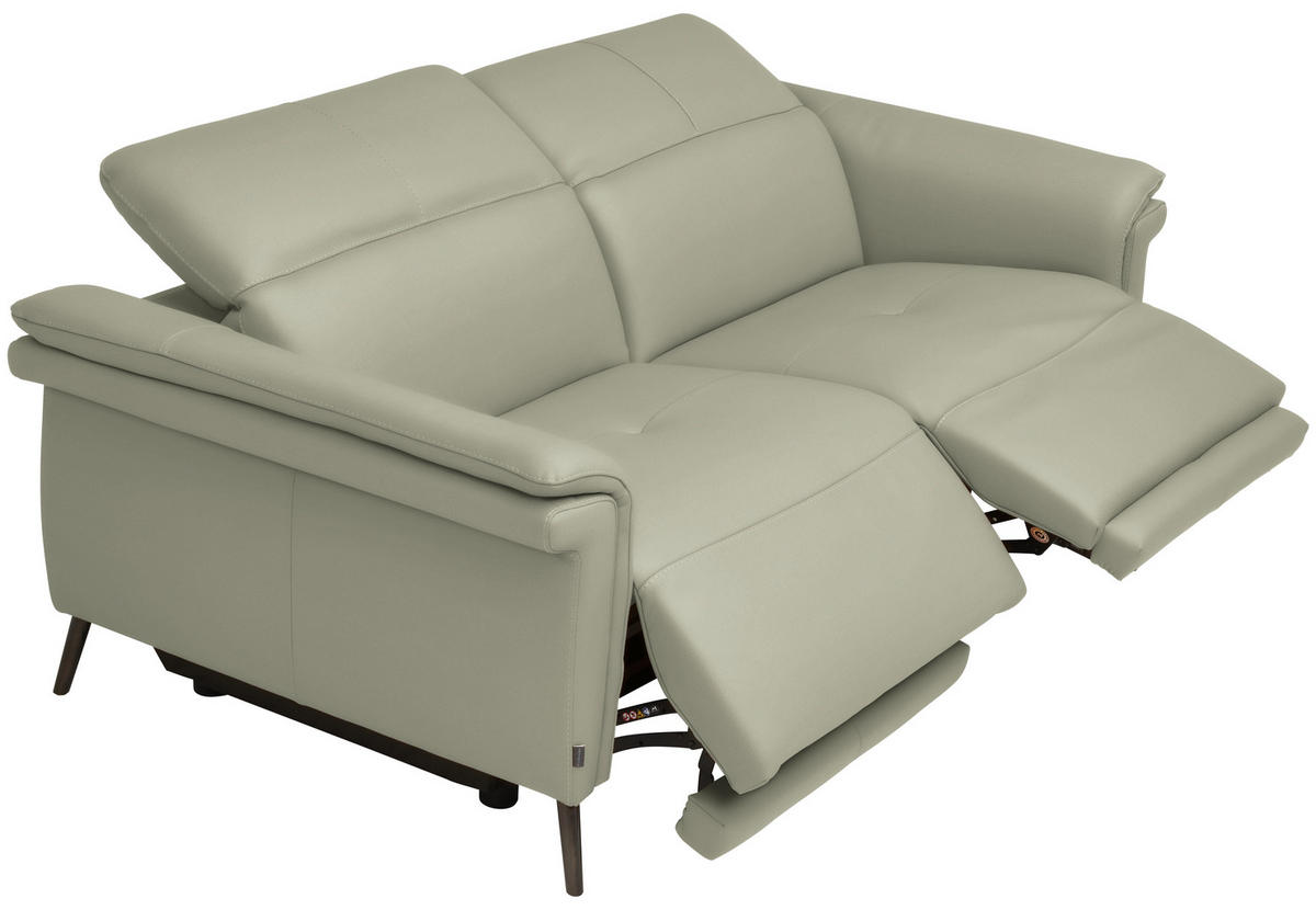 3-SITZER-SOFA Echtleder Hellgrau  - Hellgrau/Schwarz, Design, Leder/Metall (210/79/104cm) - Belluti