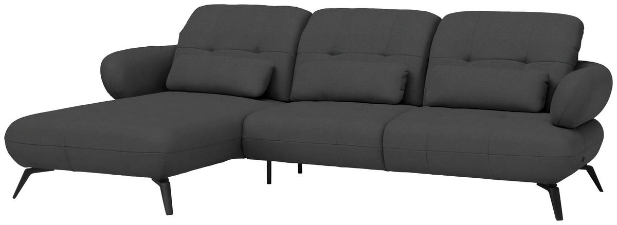 ECKSOFA Flachgewebe Anthrazit  - Anthrazit/Schwarz, Modern, Textil/Metall (180/282cm) - Novel