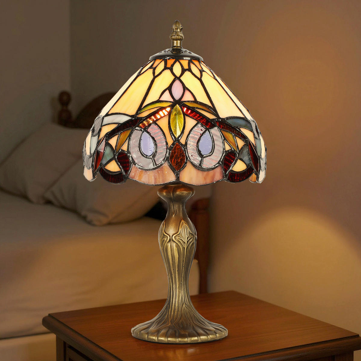 ASZTALI LÁMPA - barna/többszínű, Basics, üveg/fém (36/20/20cm)