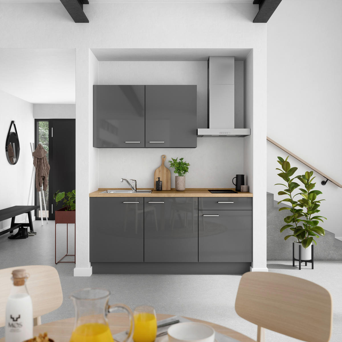 KÜCHENBLOCK 180 cm   in Eichefarben, Schieferfarben  - Schieferfarben/Edelstahlfarben, MODERN, Holzwerkstoff/Metall (180cm) - Nobilia