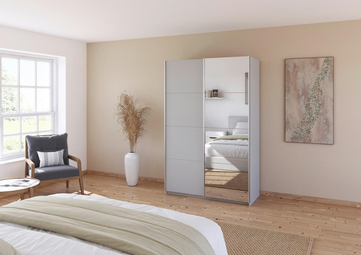 SCHWEBETÜRENSCHRANK  in Seidengrau  - Seidengrau/Alufarben, KONVENTIONELL, Glas/Holzwerkstoff (136/210/62cm) - Xora