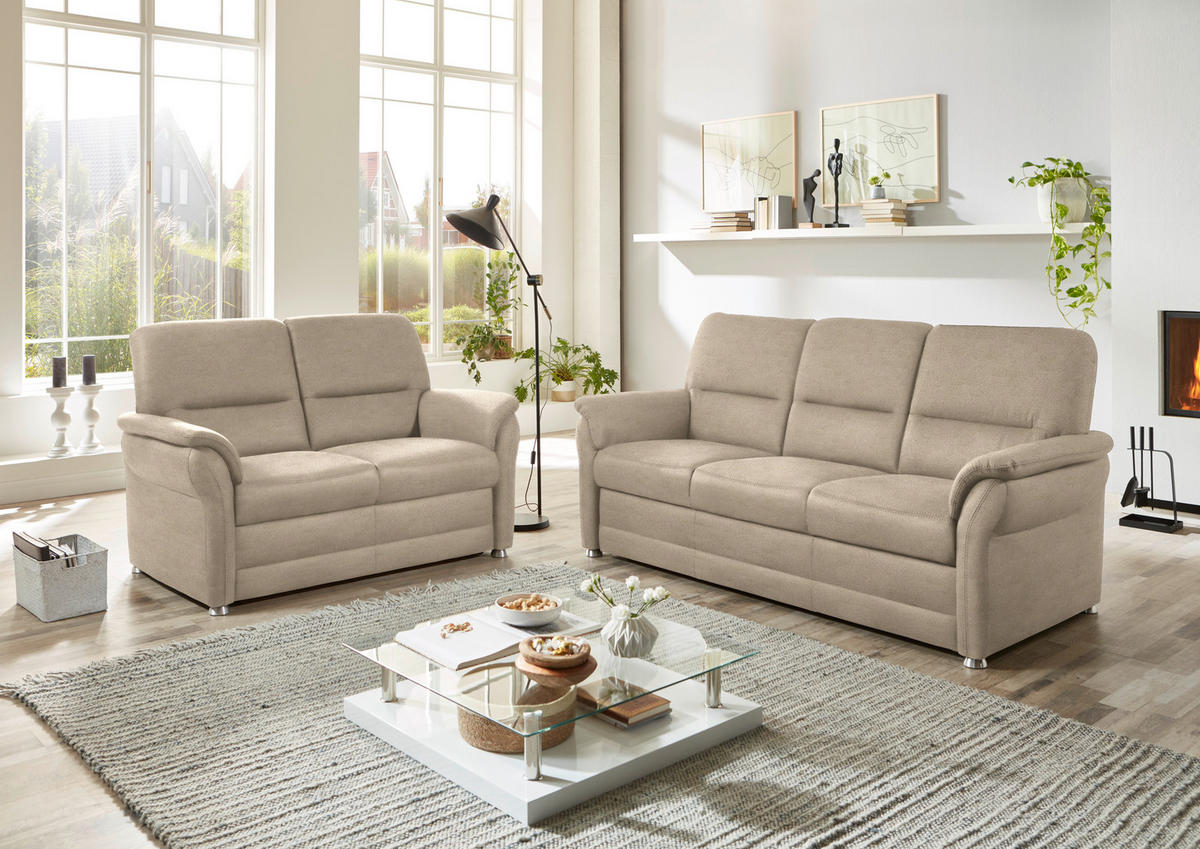SITZGARNITUR in Mikrofaser Sandfarben  - Sandfarben/Alufarben, KONVENTIONELL, Textil/Metall (192/96/89cm) - Beldomo Comfort