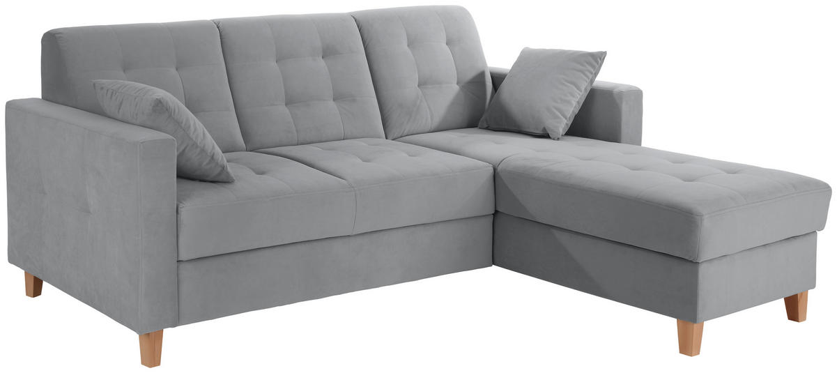 ECKSOFA Anthrazit Samt  - Anthrazit/Naturfarben, Design, Holz/Textil (231/160cm) - Livetastic