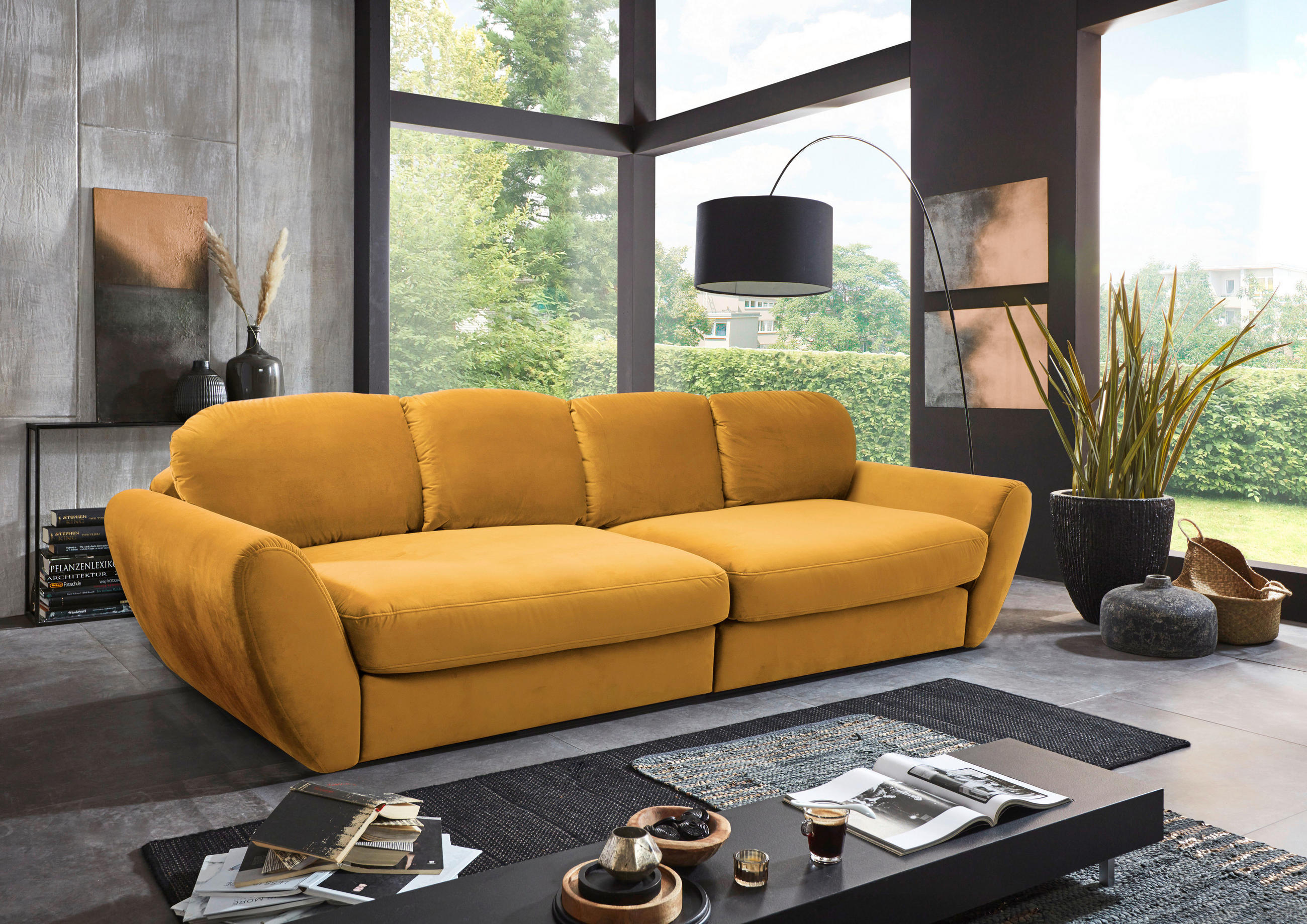 BIGSOFA Flachgewebe Gelb, Goldfarben  - Gelb/Goldfarben, MODERN, Kunststoff/Textil (290/96/113cm) - Cantus