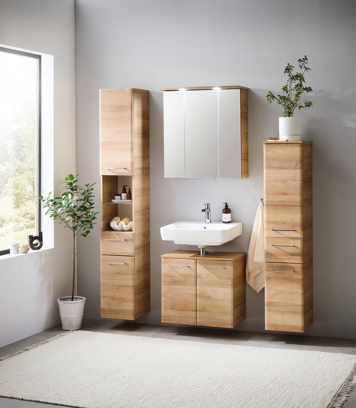 WASCHBECKENUNTERSCHRANK 60/53/33 cm  - Chromfarben/Eichefarben, Konventionell, Holzwerkstoff/Metall (60/53/33cm) - Xora