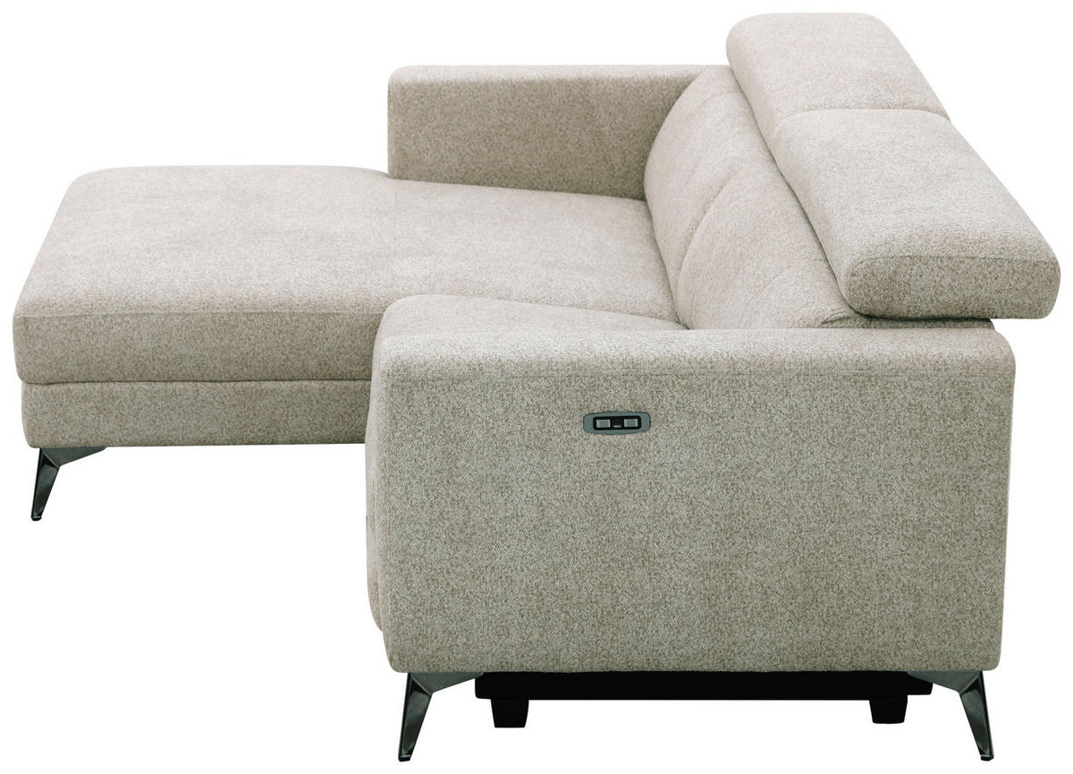 ECKSOFA Beigebraun Chenille  - Chromfarben/Beigebraun, Design, Textil/Metall (173/218cm) - Carryhome