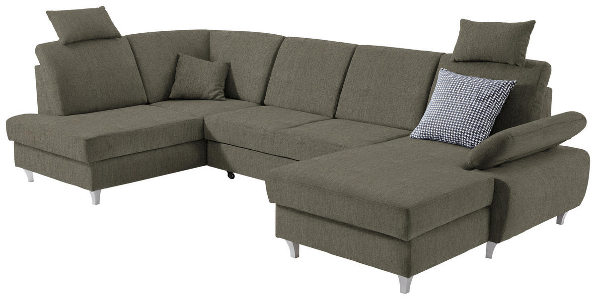 WOHNLANDSCHAFT in Struktur Braun  - Silberfarben/Braun, KONVENTIONELL, Holz/Textil (186/322/167cm) - Cantus