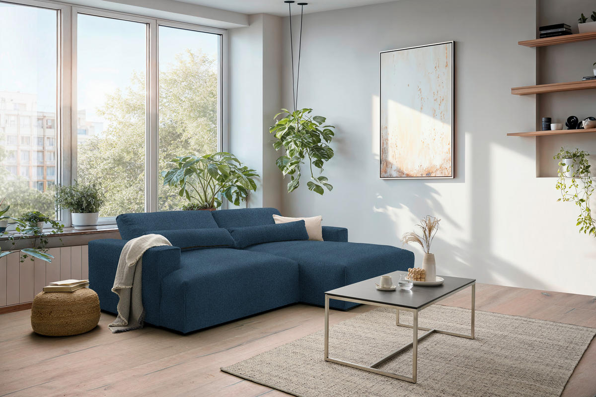 ECKSOFA Chenille Blau  - Blau/Schwarz, Design, Kunststoff/Textil (267/187cm) - Stylife