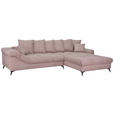 ECKSOFA Rosa Cord Rückenkissen, Armlehnenkissen, Rücken echt  - Schwarz/Rosa, KONVENTIONELL, Textil/Metall (332/231cm) - Carryhome