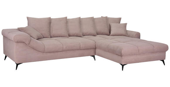 ECKSOFA Rosa Cord Rückenkissen, Armlehnenkissen, Rücken echt  - Schwarz/Rosa, KONVENTIONELL, Textil/Metall (332/231cm) - Carryhome