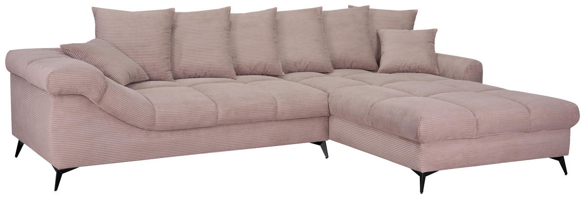 ECKSOFA Rosa Cord Rückenkissen, Armlehnenkissen, Rücken echt  - Schwarz/Rosa, KONVENTIONELL, Textil/Metall (332/231cm) - Carryhome