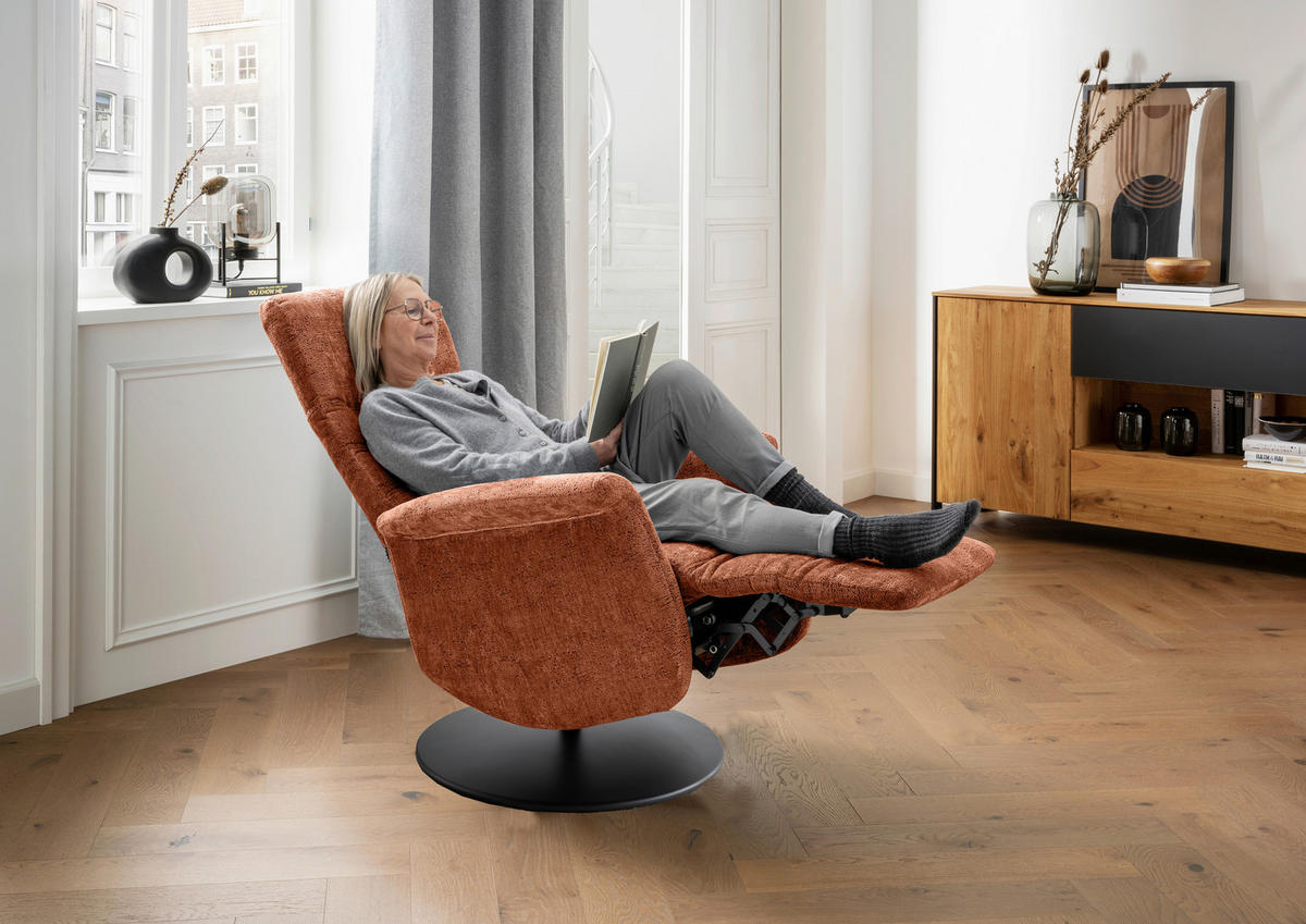 RELAXSESSEL LATINA Kopfteilverstellung, Fußteilverstellung, Rücken echt    - Rostfarben/Schwarz, MODERN, Textil/Metall (72/118/85-165cm) - Livetastic